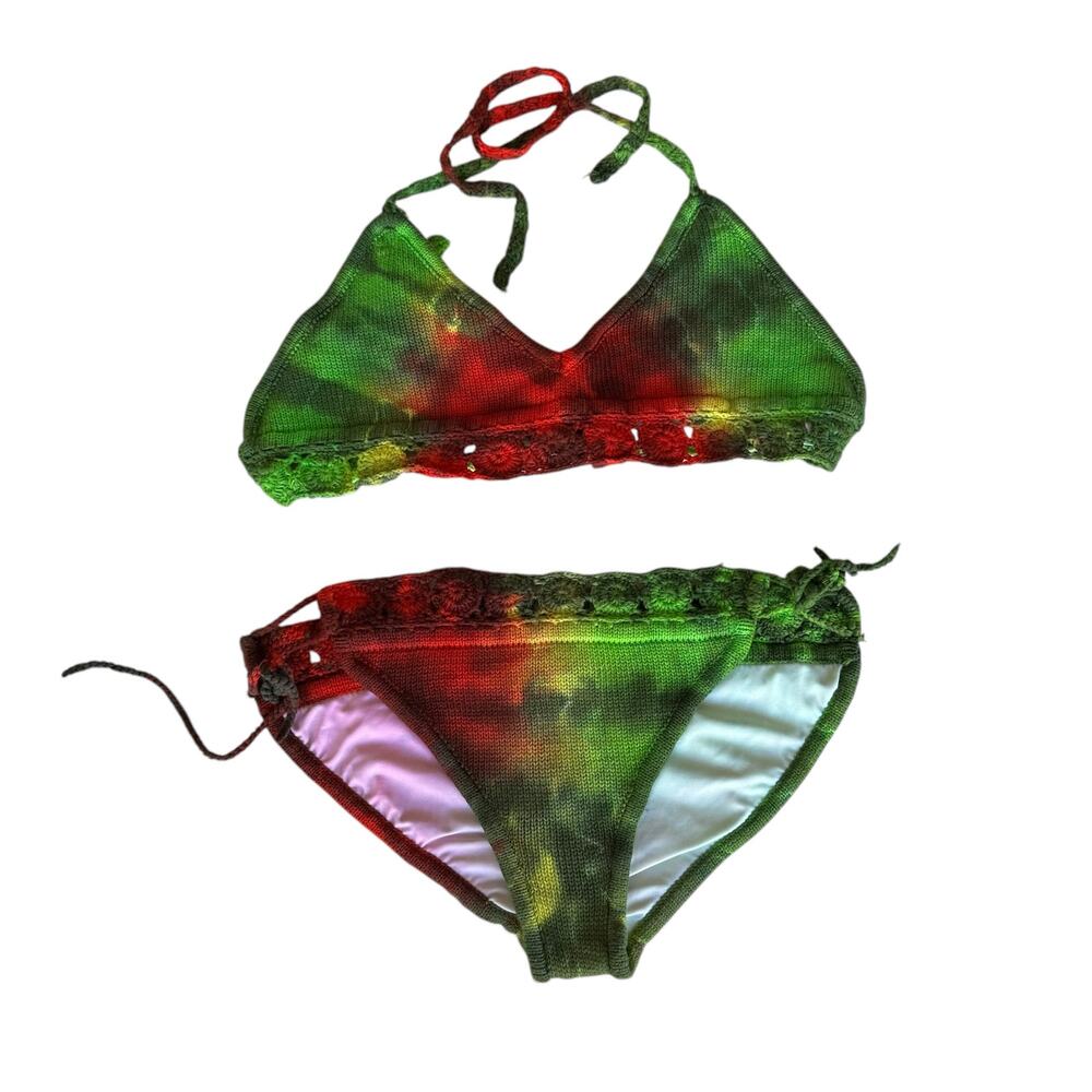 Womens Bikini Swimsuit Size S/M Handmade Tie Dye Colorful Halter Hippie New